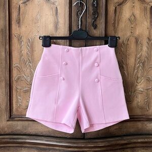NWT Zara Girls Light Pink High Waist Retro Shorts Buttons Elastic Back 9 10 12